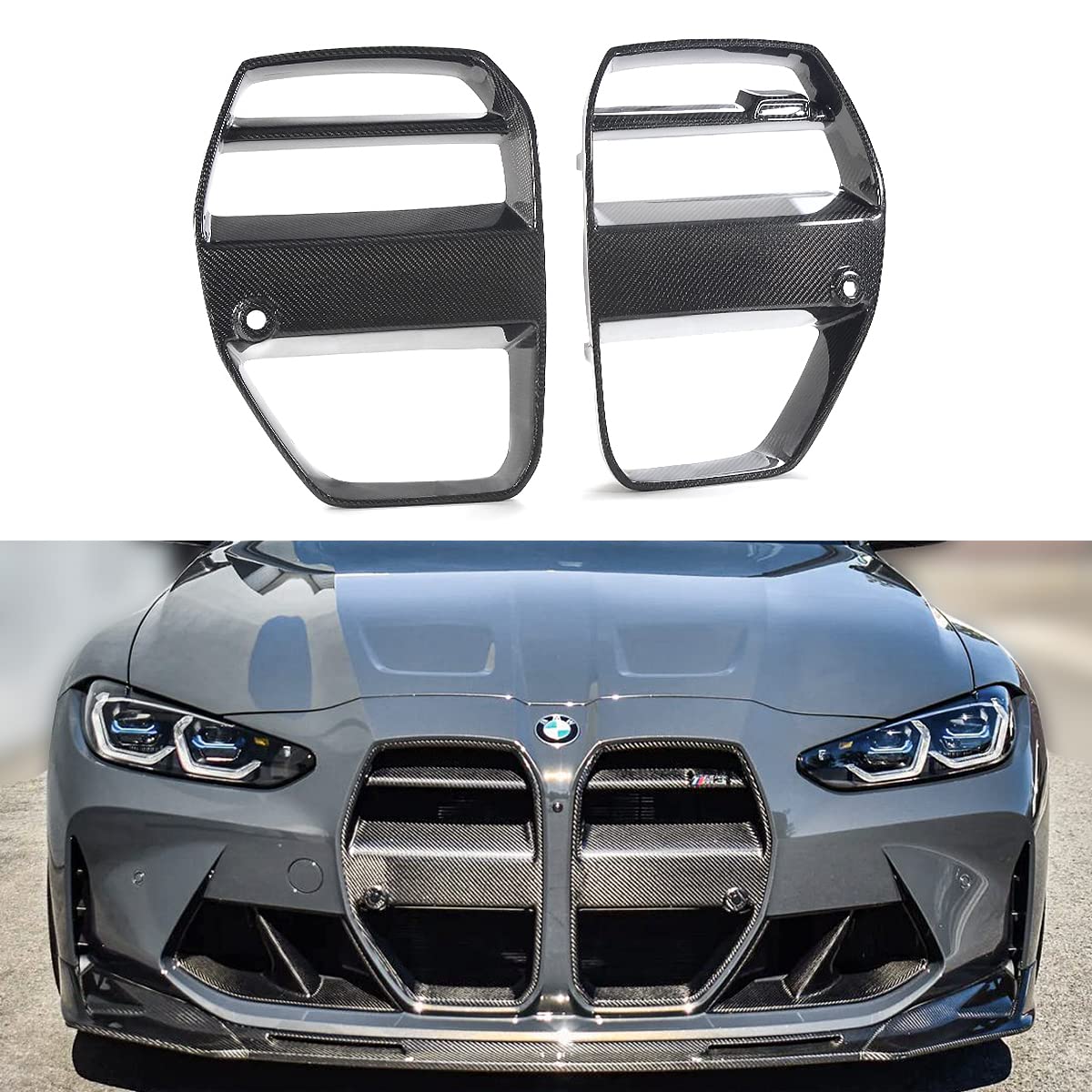 V STYLE DRY CARBON FIBER   FRONT GRILLE - BMW G80 M3 G82 G83 M4